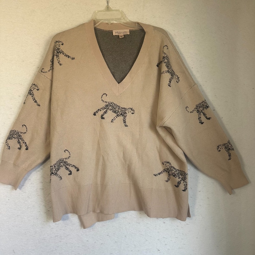 Philosophy Republic Clothing Women's Cheetah Boatneck Sweater Size 3X beige tan